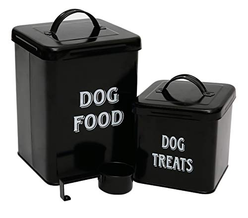 MOREZI Juego de recipientes para comida y refrigerios para mascotas con tapa y cuchara, tarro de almacenamiento de comida para perros-Negro