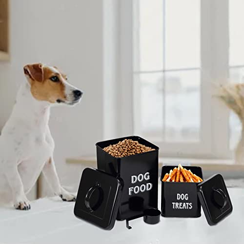 MOREZI Juego de recipientes para comida y refrigerios para mascotas con tapa y cuchara, tarro de almacenamiento de comida para perros-Negro