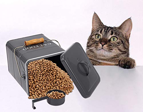 Morezi Recipiente de Almacenamiento de Comida para Mascotas de 6L, con Tapa y Cuchara, contenedor pienso Gatos-Gato-Gris
