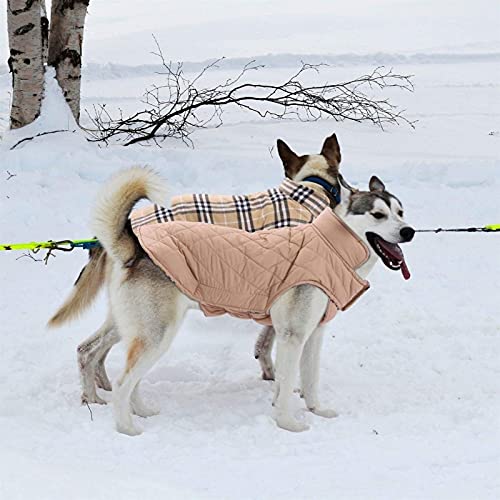 MOTT Chaqueta de perro acolchada cálida impermeable abrigo grande cavar ropa de invierno, chaleco de perro reversible grueso a prueba de viento traje de nieve frío ropa de mascotas