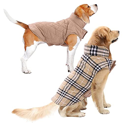 MOTT Chaqueta de perro acolchada cálida impermeable abrigo grande cavar ropa de invierno, chaleco de perro reversible grueso a prueba de viento traje de nieve frío ropa de mascotas