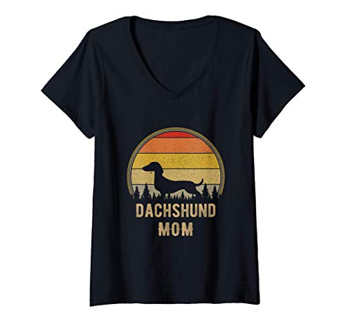 Mujer Dachshund Perro Madre Divertido Perro Weiner Camiseta Cuello V