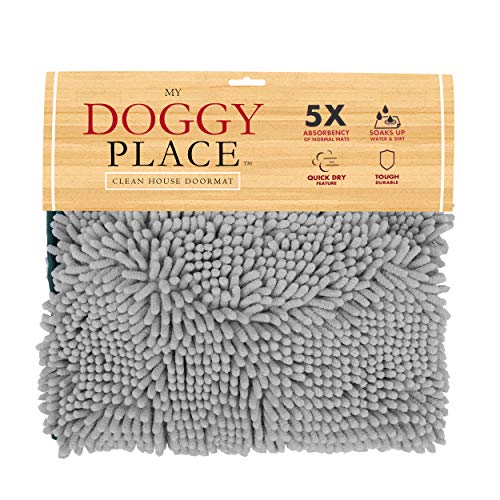 My Doggy Place - Toalla de microfibra ultra absorbente de chenilla para perro con bolsillos de mano, duradera, de secado rápido, lavable, evita la suciedad del barro (color: gris claro)