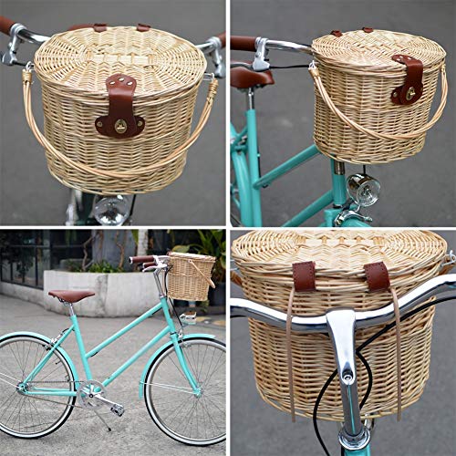 N / A LXLIGHTS - Cesta para bicicleta, cesta de verduras, mimbre retro con tapa, libro para botellas de agua (color: beige, tamaño: B)