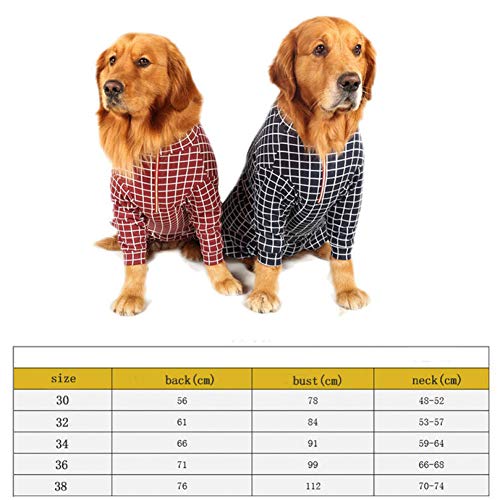 N / A Ropa para Perros Ropa de Perro Grande a Cuadros 100% algodón suéter de Perro Grande para Labrador Doberman Boxer Pijamas de Jersey de Cubierta Completa Chien