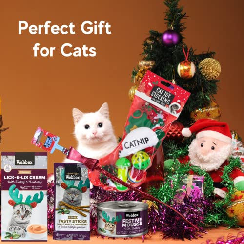 Naras Cat Toys - Medias navideñas con Webbox Tasty Sticks, Webbox Lick-E-Lix Crema y Webbox para gatos, regalos para gatos