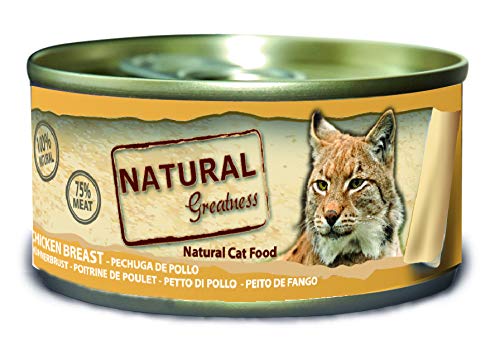 Natural Greatness Comida Humeda para Gatos de pechuga de Pollo. Pack de 24 Unidades. 70 gr Cada Lata