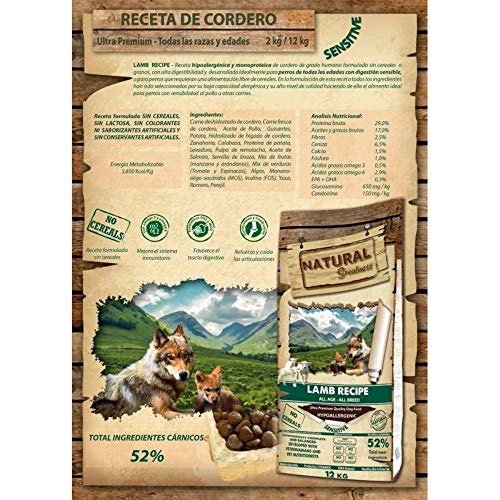 Natural Greatness Pienso Cordero SIN Cereales 12 kg | con opción 2 Latas Caldo de Cordero 300 ml | ANIMALUJOS (Saco de Cordero 12 kg)