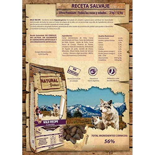 NATURAL GREATNESS - Pienso Natural para Perro Sin Cereales Wild Recipe Pato Pavo y Pollo - Saco 12 Kg + Aceite de Salmón Grizzly 500 ml | ANIMALUJOS (Saco 12 KG + Aceite Salmón 500 ml)