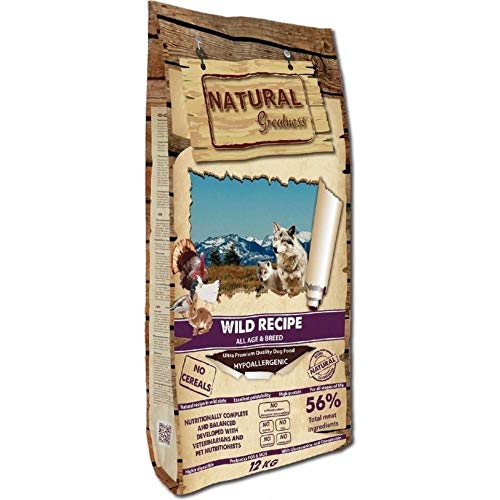 NATURAL GREATNESS - Pienso Natural para Perro Sin Cereales Wild Recipe Pato Pavo y Pollo - Saco 12 Kg | ANIMALUJOS + Caldo Ternera para Perros (Saco 12 KG + 3 LATAS Caldo)