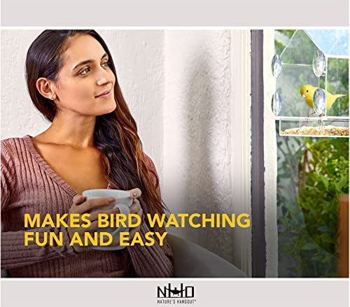 Nature's Hangout Comedero para pájaros en la Ventana - Gran casa para pájaros en el Exterior. Bandeja Deslizante extraíble con Orificios de Drenaje. Lo Mejor para pájaros Salvajes.