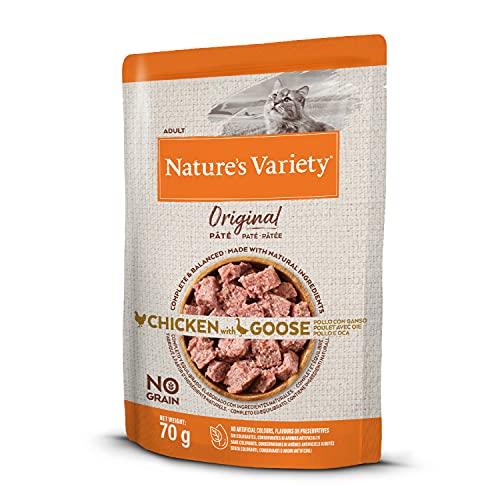 Nature's Variety Original No Grain - Paté para Gatos Adultos con Pollo con Ganso - Caja 12 x 70 g