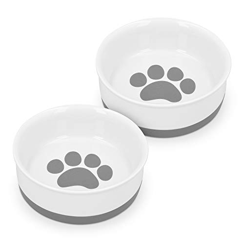 Navaris Comedero y Bebedero para Mascotas - 2X Cuenco Antideslizante de Porcelana para Agua Comida para Perros Gatos Conejos - Apto para lavavajillas
