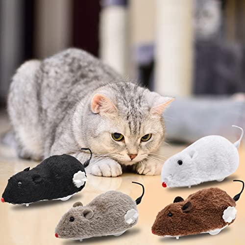 N//C Ratón de Peluche para Gatos 4 PCS Ratón Juguete de Peluche Mecánico Rata Movimiento Juguete para Atrapar Gatos Diseño de Gatos Ratón de Cuerda para Mascotas Interior