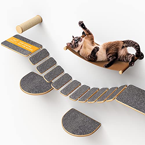 Nelix Rascador para gatos | Rascador 2.0 para gatos | Pared de escalada de madera auténtica | Escalera para gatos muebles de gato hamaca (5 piezas)