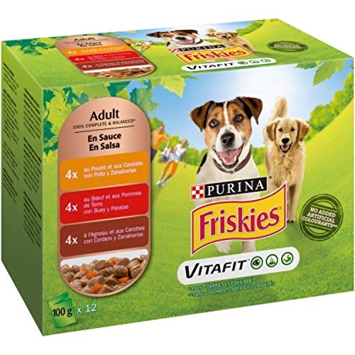 Nestlé Purina Friskies Comida húmeda para Perros Adulto con Pollo, Cordero y Buey en Salsa 12x100 g - Pack de 6