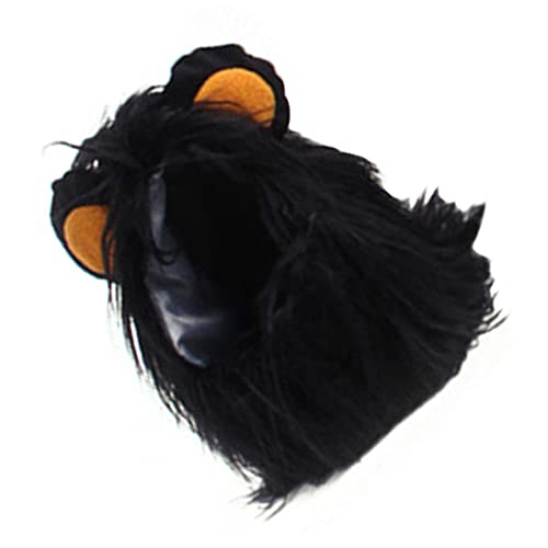 Nicoone Disfraz de gato para mascotas, divertida peluca de melena de león negro con orejas de imitación para gatos y mascotas, disfraz de gato para cosplay, accesorios para fiestas, trajes de ropa
