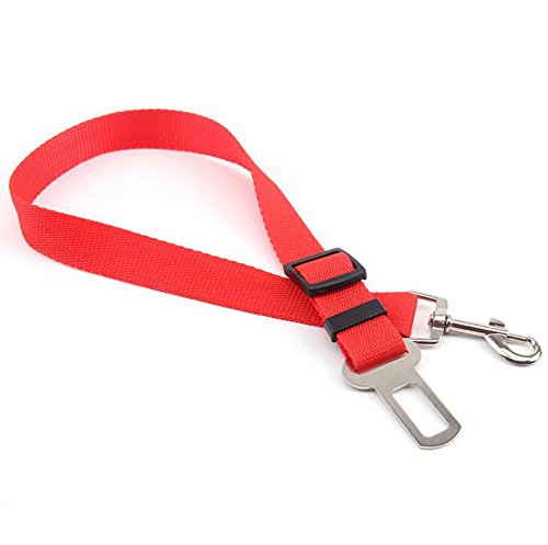 Nikgic Cinturón de seguridad para perros y mascotas, arnés de coche, cinturón de seguridad, clip de viaje, tela de nailon, color rojo