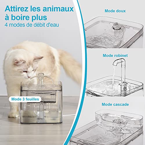 NPET - Fuente de agua para gato y perro automático, transparente, dispensador de agua para gatos, animales domésticos con filtro de repuesto, eléctrico ultrasilencioso, 3L WF020TP