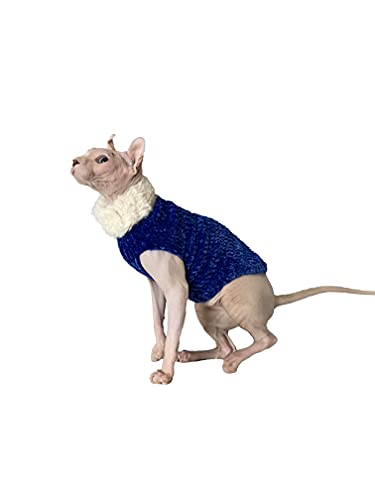 N/S Gato de Egipcio Traje de suéter de Invierno, Cuello Alto para Gato sin Pelo y Devon Rex (S (­1.5‒2kg Gato de Egipcio), Azul Zafiro)