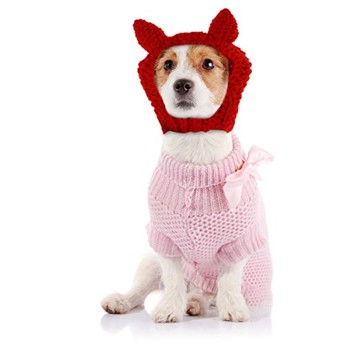 NUOBESTY Sombrero de Punto Rojo para Mascotas Perro de Lana Gato Gorro de Mascota Cachorro Gorro de Punto para Cachorro Peluche de Dibujos Animados Animal Perro Gato Ropa de Aseo