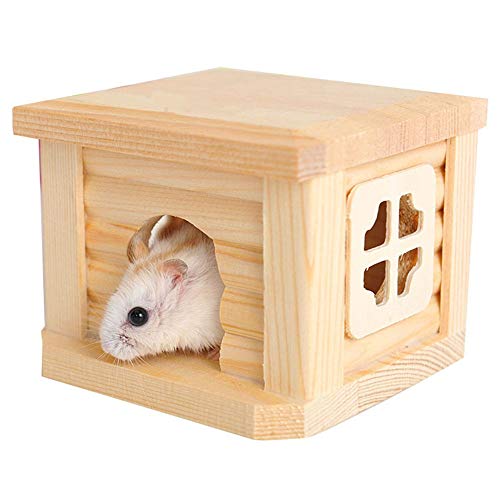 Nvshiyk - Caseta para hámster de madera para hámster y hámster (hibernación Shelter para los pequeños animales (color foto), tamaño 10 x 10 x 8 cm)