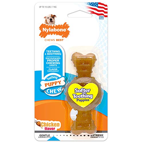 Nylabone Juguete masticable para la higiene Dental de Cachorros en Etapa de dentición, Juguete calmante masticable de Goma, Sabor a Pollo, para Cachorros de hasta 7 Kilos, 63.5 g, Petite