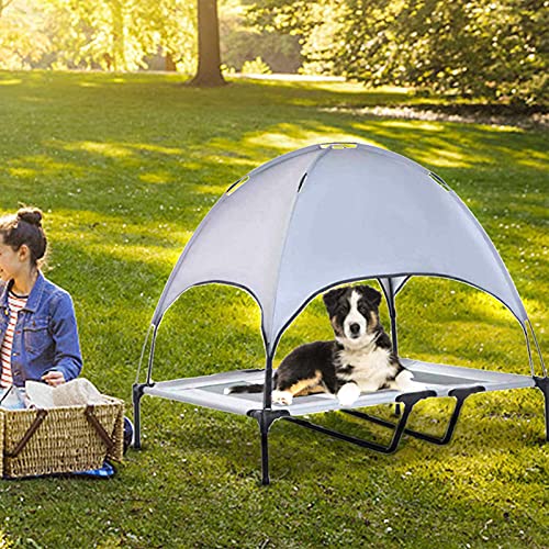 Ocobetom Tienda de campaña para perros, cama elevada para mascotas, sombrilla, cama para perros al aire libre con dosel, cama para interiores y exteriores, portátil, para camping, playa, viaje