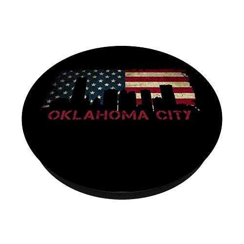 Oklahoma City Skyline Art Proud USA Bandera Americana PopSockets PopGrip: Agarre intercambiable para Teléfonos y Tabletas