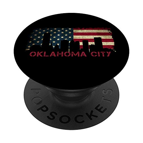 Oklahoma City Skyline Art Proud USA Bandera Americana PopSockets PopGrip: Agarre intercambiable para Teléfonos y Tabletas
