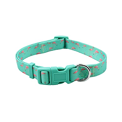 Olahibi Collar de perro de poliéster 2 en 1, collar con patrón de flamenco verde y correa a juego de 1,5 m para perros pequeños (S, flamenco verde)