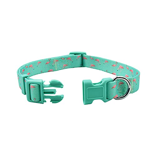 Olahibi Collar de perro de poliéster 2 en 1, collar con patrón de flamenco verde y correa a juego de 1,5 m para perros pequeños (S, flamenco verde)