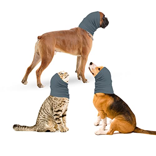 oUUoNNo Bufanda para perro y orejeras para perros, calmante para las orejas de los perros y gatos (M, azul)