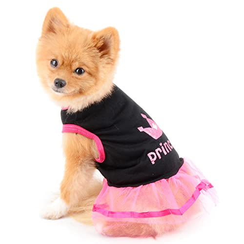 PAIDEFUL Rosa Vestido Tutu Camisas para Perros Pequeños Medianos Gatos Niñas Princesa de la Corona Camiseta de Algodón Suave Transpirables Puppy Chihuahua Yorkie Ropa para Mascotas al Aire Libre XL