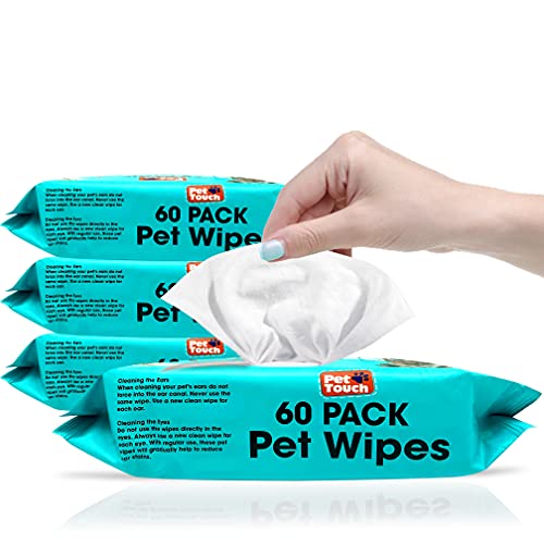 Paquete de 4 x 60 toallitas Multiusos para Limpieza Diaria de Tus Perros y Gatos desodorizantes sin Alcohol y húmedos, Limpiador de Huellas de Perro y toallitas húmedas (4 Unidades (240 toallitas))