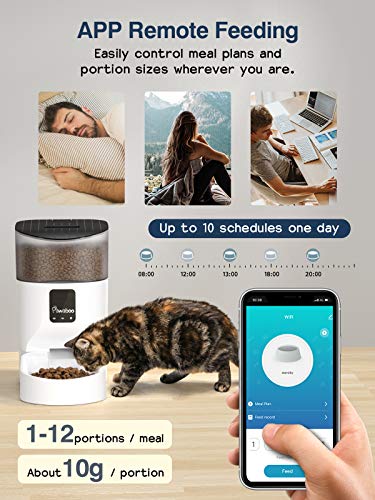 Pawaboo 7 L Alimentador Automático para Mascotas, WiFi Alimentador de Temporización Inteligente 10 Comidas al Día, Función de Grabación 10 Segundos para Gatos Perros Pequeños, Blanco y Transparente