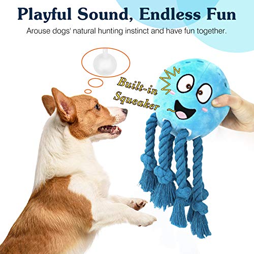 Pawaboo Juguete Interactivo para Mascotas, Juguete para Dentición del Perro Chillón, Juguete de Peluche de Pulpos Especialmente Diseñado para Perros Pequeños y Pedianos - Azul