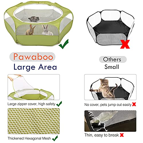Pawaboo Valla de Animales Portátil de Oxford, Parque de Animales Plegable con Tres Varillas Metálicas y Amplia Abertura para Erizos Ardillas Gatos Dragón y Conejos - Verde de Aguacate