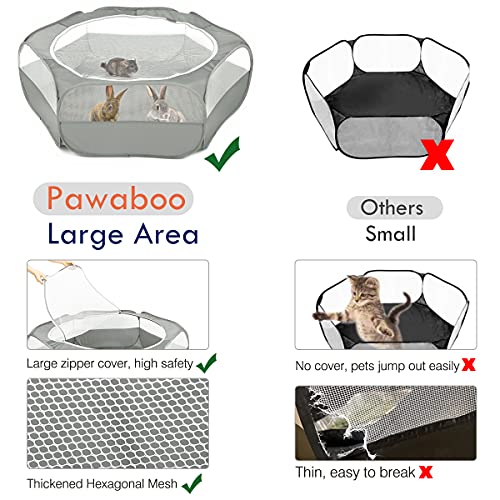 Pawaboo Valla de Animales Portátil de Oxford, Parque de Animales Plegable con Tres Varillas Metálicas y Amplia Abertura para Erizos Ardillas Gatos Dragón y Conejos - Gris