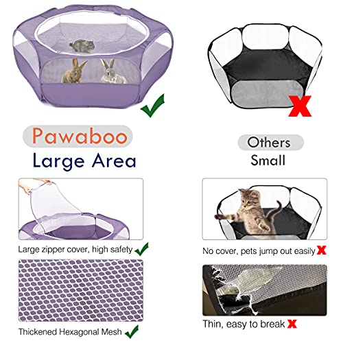 Pawaboo Valla de Animales Portátil de Oxford, Parque de Animales Plegable con Tres Varillas Metálicas y Amplia Abertura para Erizos Ardillas Gatos Dragón y Conejos - Púrpura