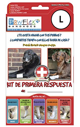 PawFlex Kit de Primera Respuesta para Perros, con Vendajes específicos para Las Patas, pies y Colas, Botiquín Primeros Auxilios y Cuidado de heridas (L)