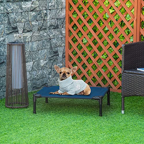 PawHut Cama Elevada para Perros Gatos Portátil Cama para Mascotas con Zona de Malla Transpirable y Tela Oxford Marco de Acero para Interior Exterior 61x46x18 cm Azul