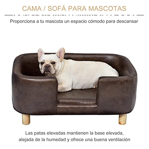 Pawhut Sofá para Mascotas Sofá para Perros Pequeños y Medianos Asiento Acolchado Cómodo 74x48,5x31 cm Marrón