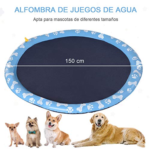 Pawhut Splash Pad 150cm Aspersor de Juegos de Agua con Rociador Tapete de Salpicaduras Piscina de Verano Portátil para Mascotas Perros Azul