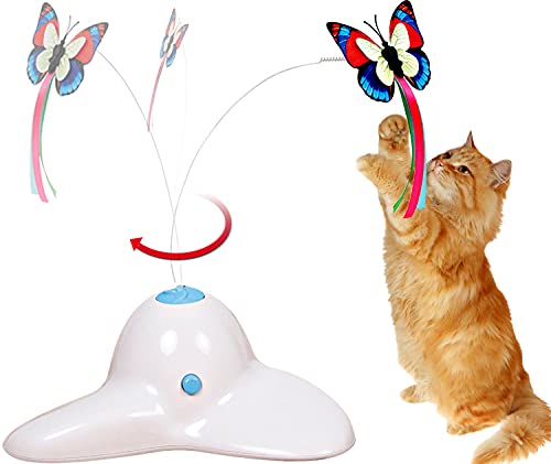 Pawsayes Juguetes interactivos para gatos, juegos de interior y ejercicio para gatos, giran automáticamente 360 grados con 2 recargas, mariposas que brillan por la noche