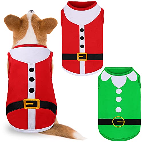 Pedgot Paquete de 2 camisas de Navidad de algodón sin mangas para cachorros de Navidad, para mascotas, Papá Noel, disfraz de elfo, divertido perro de Navidad, cachorros, grandes