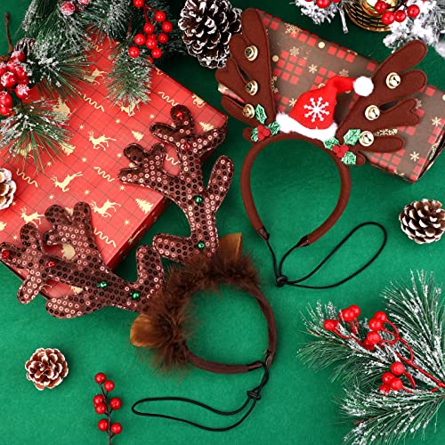 Pedgot Paquete de 3 sombreros de Navidad para mascotas, lazo para el pelo de Navidad con cuernos de reno, diadema para Navidad, accesorio para el pelo para perros