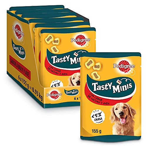 Pedigree Tasty Mini Snacks para Perros Sabor Buey y Ave (Pack de 6 x 130g)