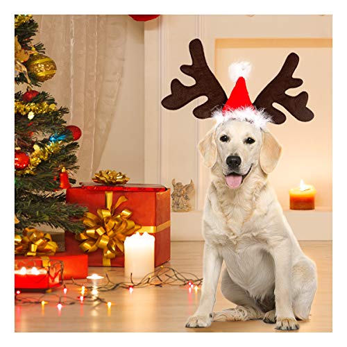 PEDOMUS Perro Gato Disfraz Navidad Mascota Reno Cornamenta Diadema Ciervo Sombrero Fiesta Disfraz para Perro Cachorro Gatito