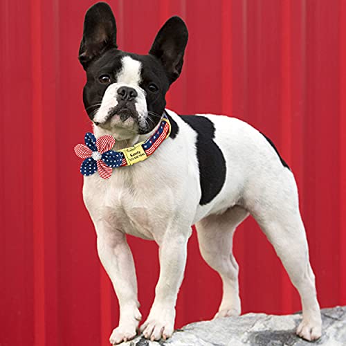 PET ARTIST Collar de perro con bandera americana, collar de perro personalizado y personalizado con lazos de flores, collar patriótico para hombre y mujer, rojo, M